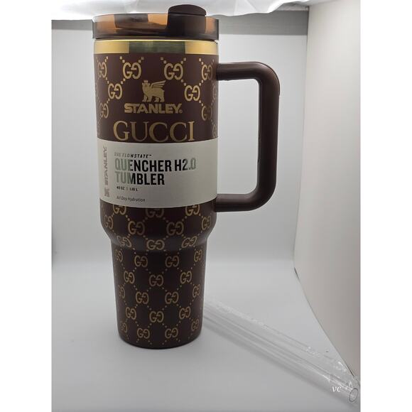 Gucci x Stanley 40oz Quencher H2.0 Tumbler Brown/Gold with Straw–Limited Edition - Picture 1 of 5